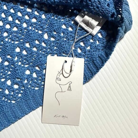 Knit Mix Crochet Open Knit See Thru Maxi Dress Size L Blue Stripe Beach Festival - Picture 6 of 14